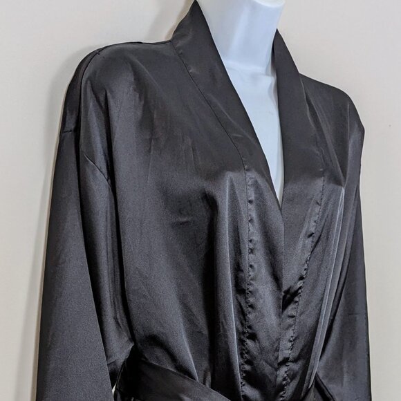 Vintage Y2K Victoria’s Secret Black Satin Belted Short Robe Kimono Long Sleeve - Picture 5 of 16